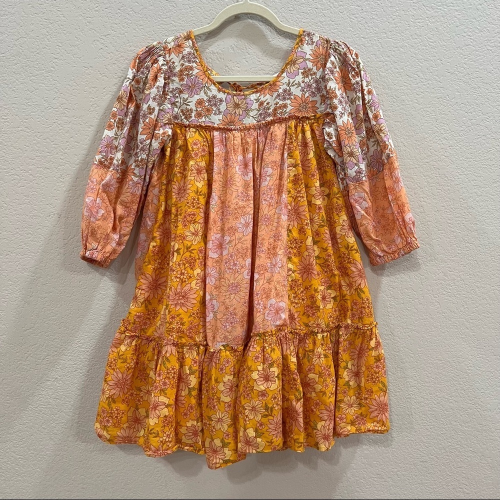 American Eagle Orange Floral Babydoll Mini Dress Sz XS Cottagecore Beach Light